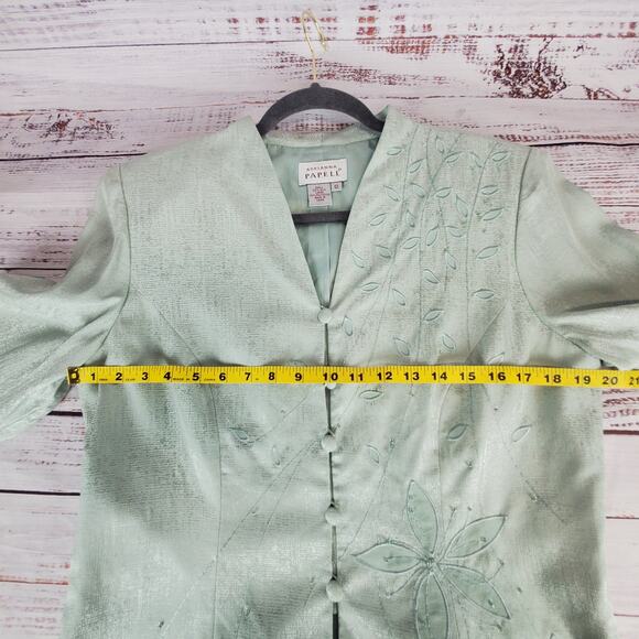Vintage Adrianna Papell Silk Blazer Mint Green jacket Floral Embroidered Size 12 - Picture 7 of 9